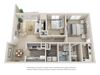 Two bed, two bath floor plan. Two bedroom, two bathroom three dimensional floor plan.